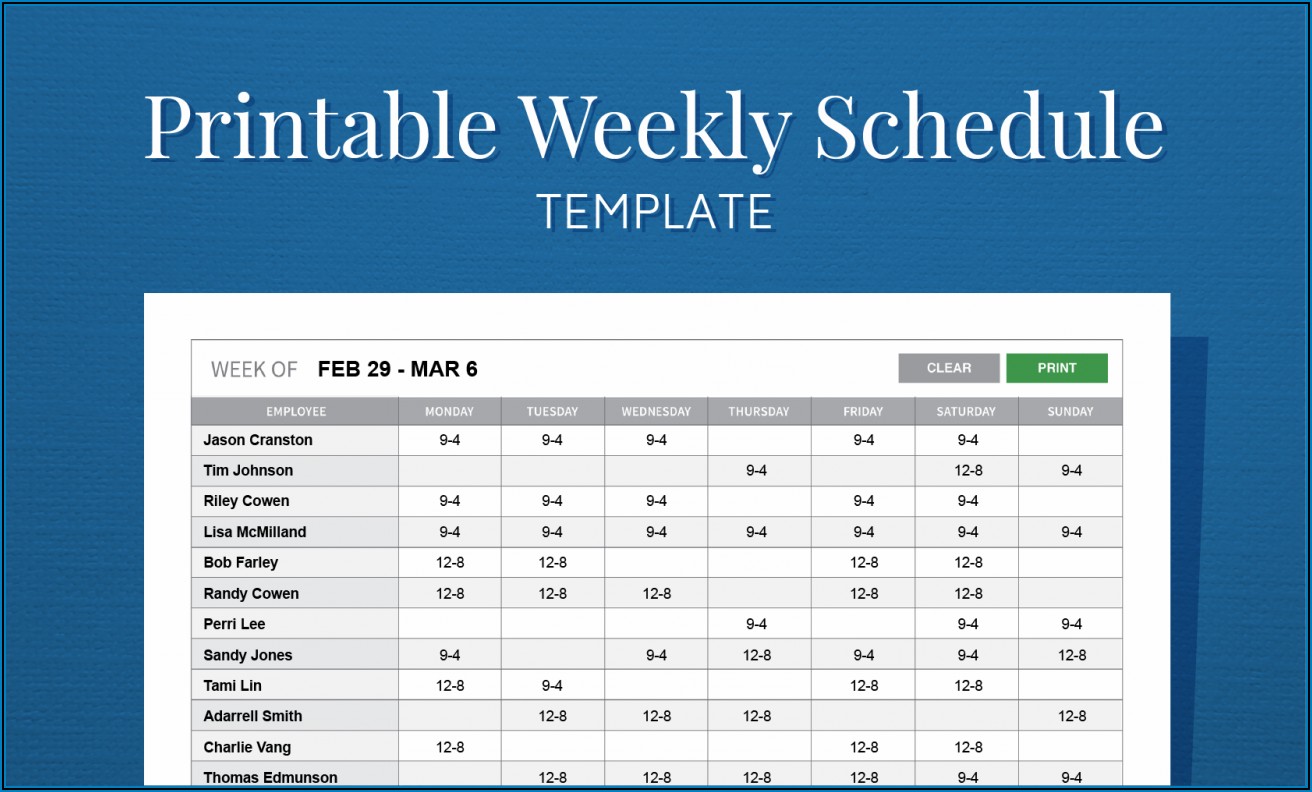 Weekly Employee Schedule Template Free