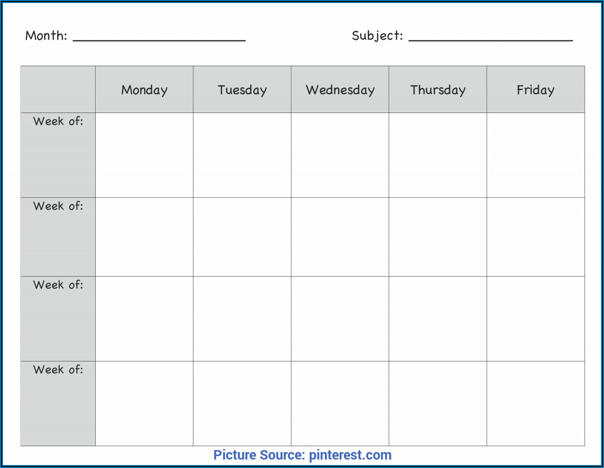 Weekly Lesson Plan Calendar Template