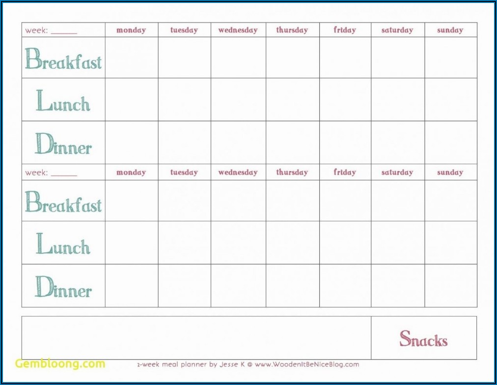 Weekly Lunch And Dinner Menu Template