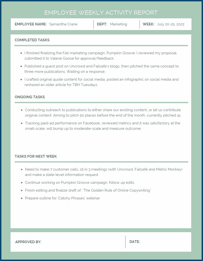 Weekly Marketing Activity Report Template