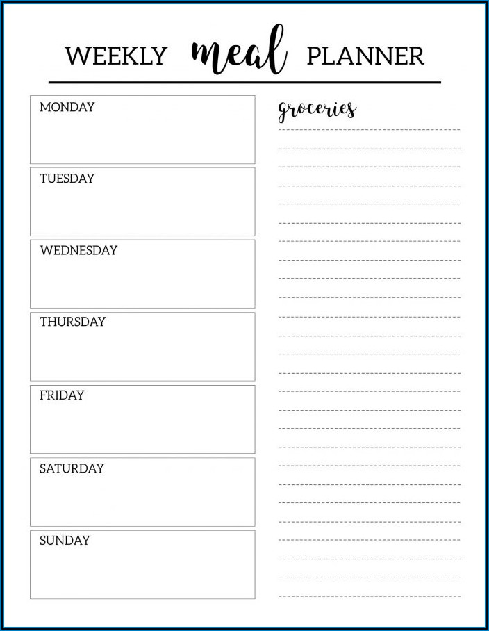 Weekly Meal Plan Template With Grocery List