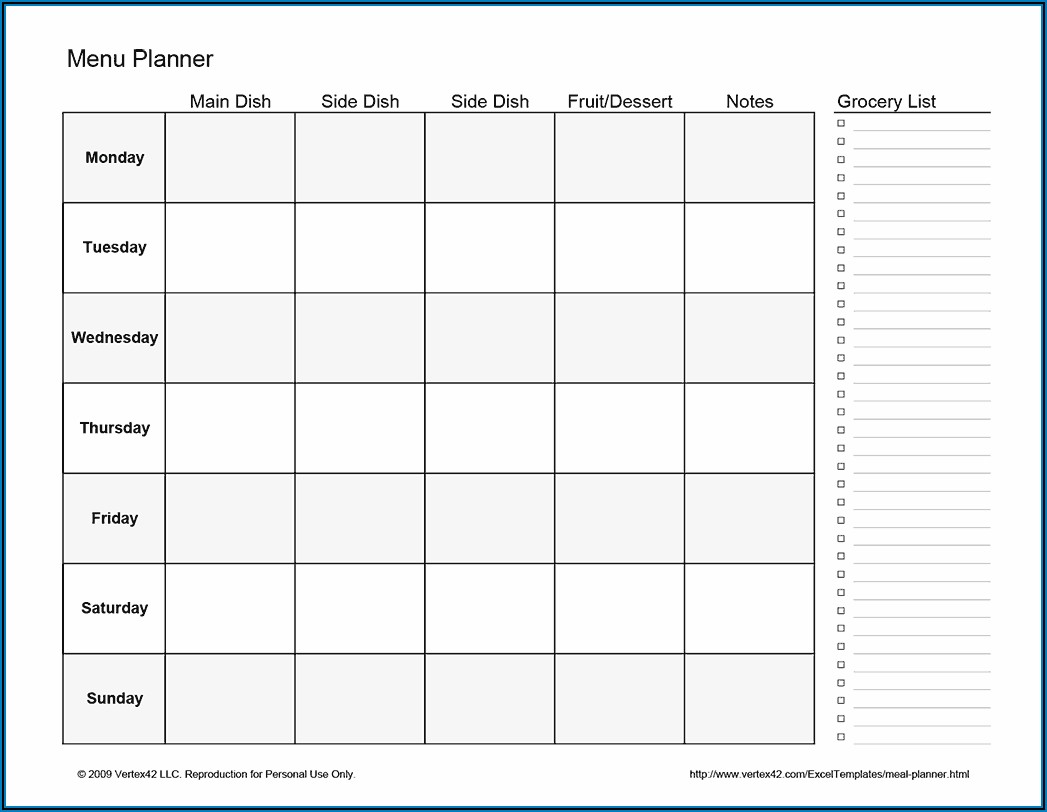 Weekly Meal Planner Template Excel