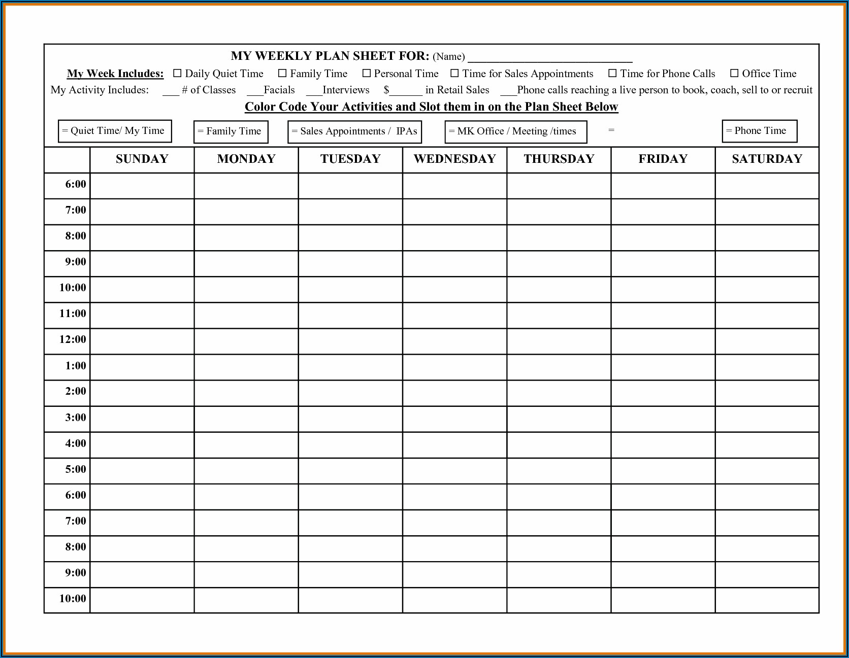 Weekly Sales Call Plan Template
