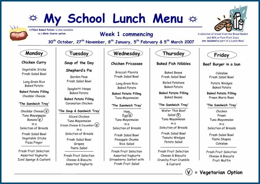 Weekly School Lunch Menu Template