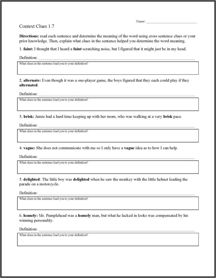 4th Grade Context Clues Worksheet