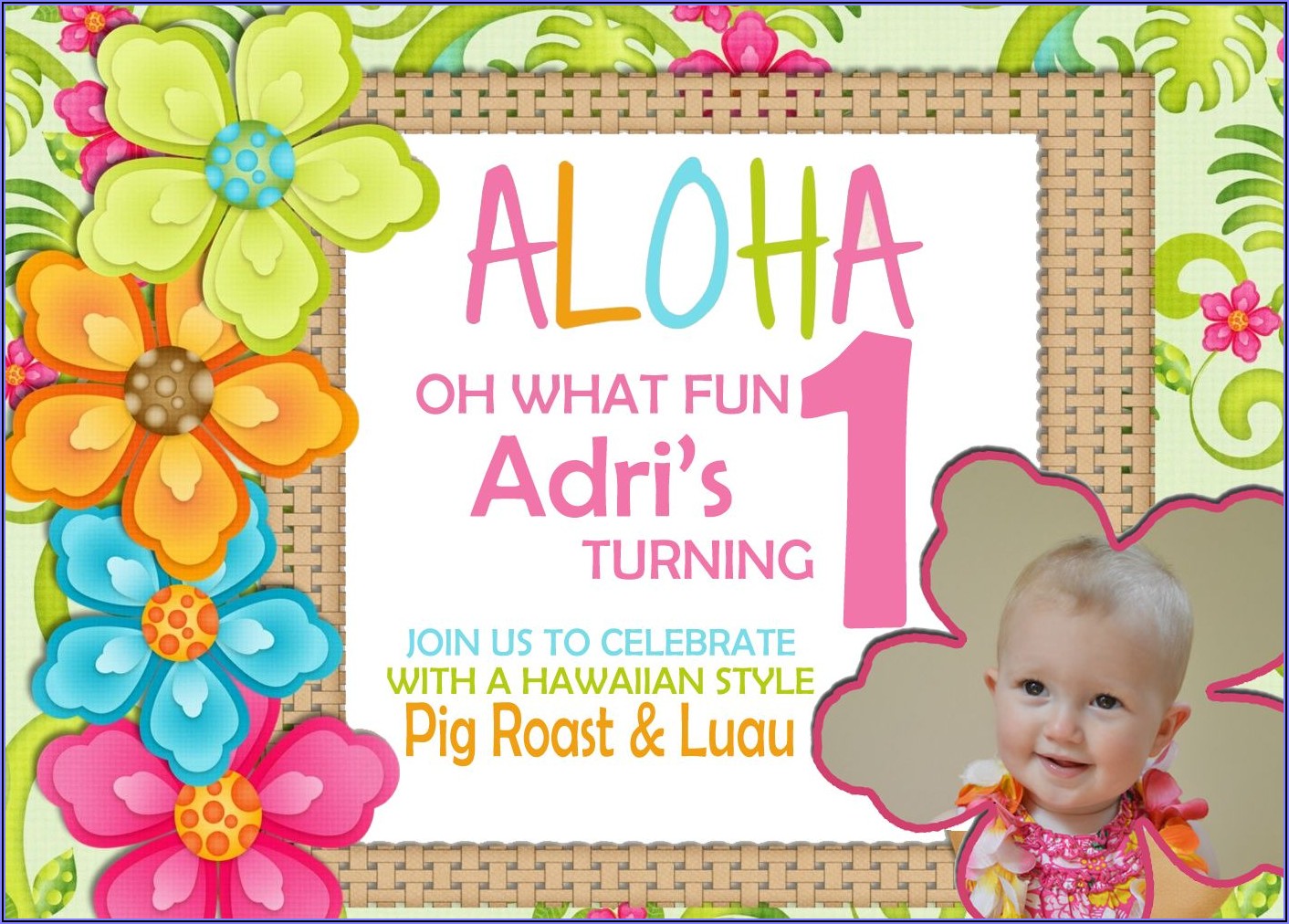 Baby First Birthday Luau Invitations