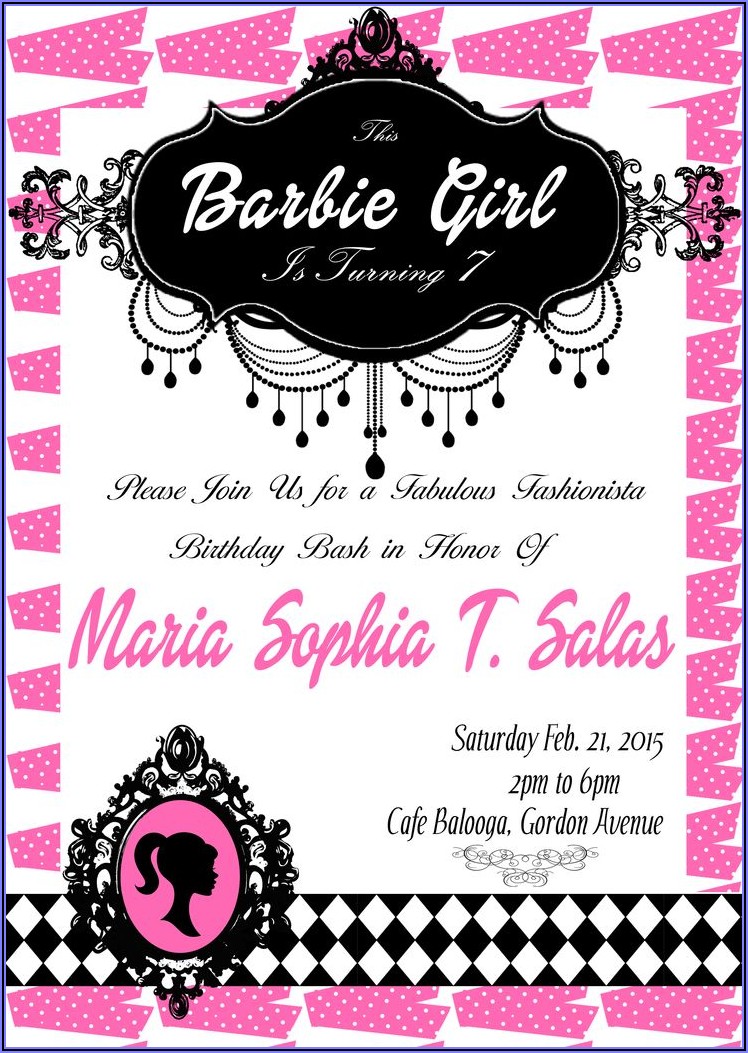 Barbie Girl Birthday Invitations