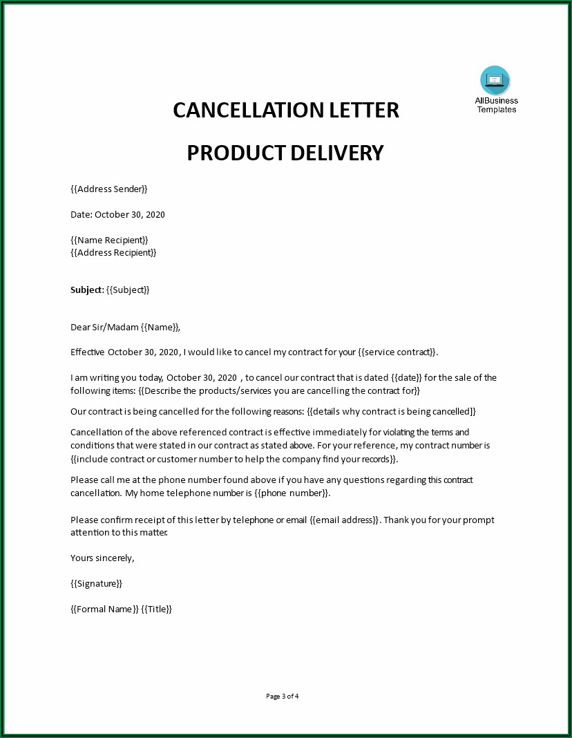 Business Service Contract Termination Letter Sample Doc