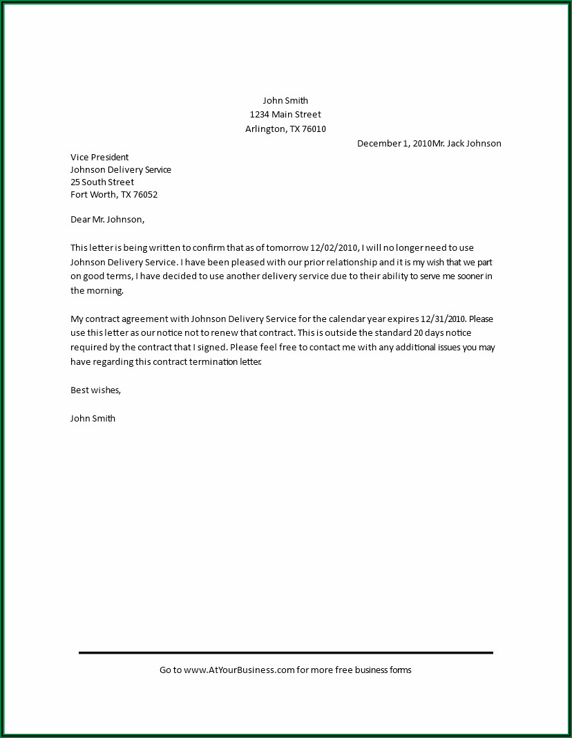 Contract Cancellation Letter Sample Doc