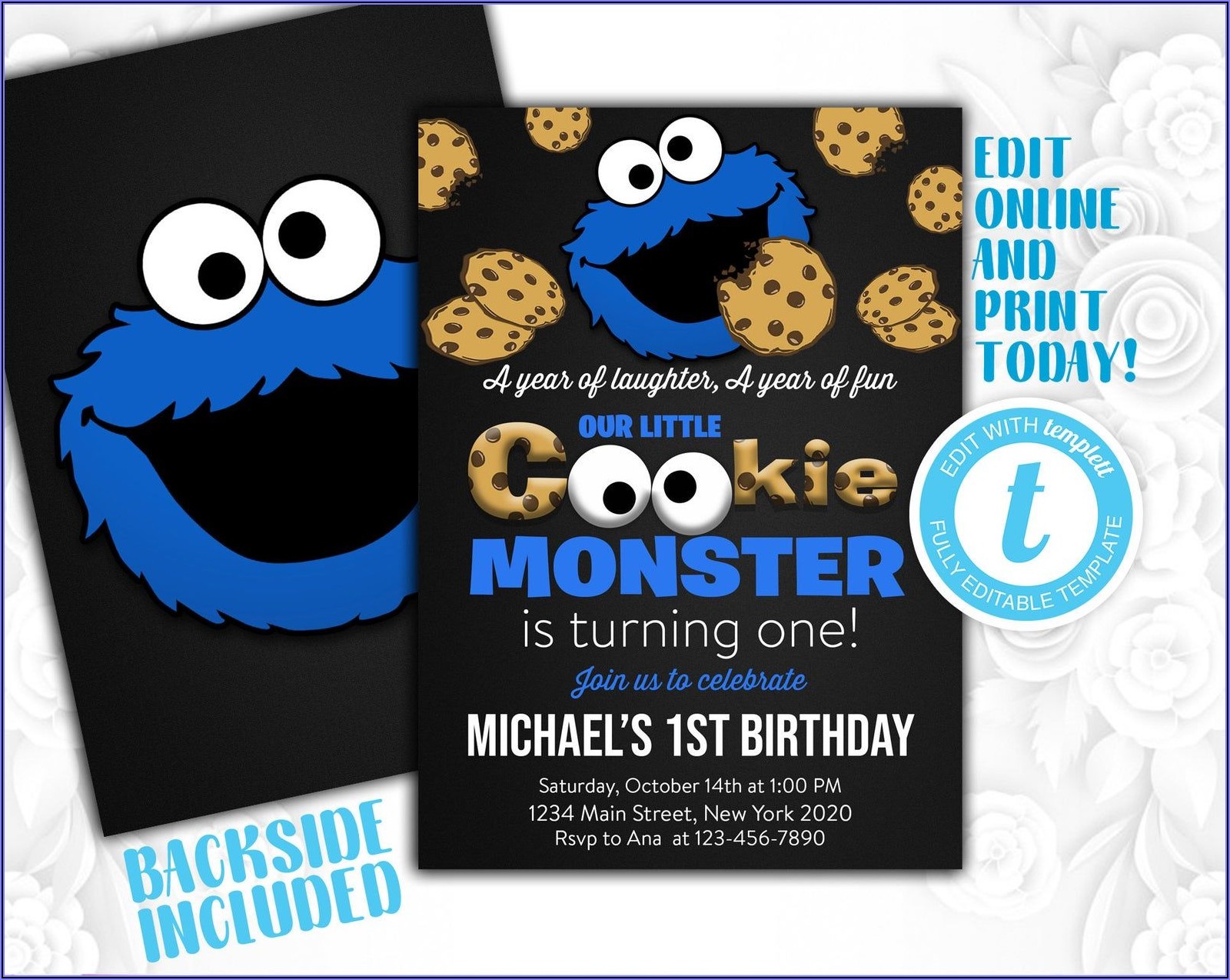 Cookie Monster 1st Birthday Invitations