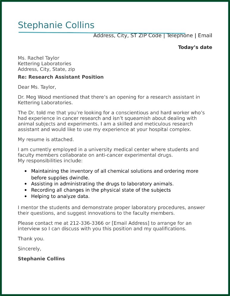 Cover Letter For Graduate Research Assistantship