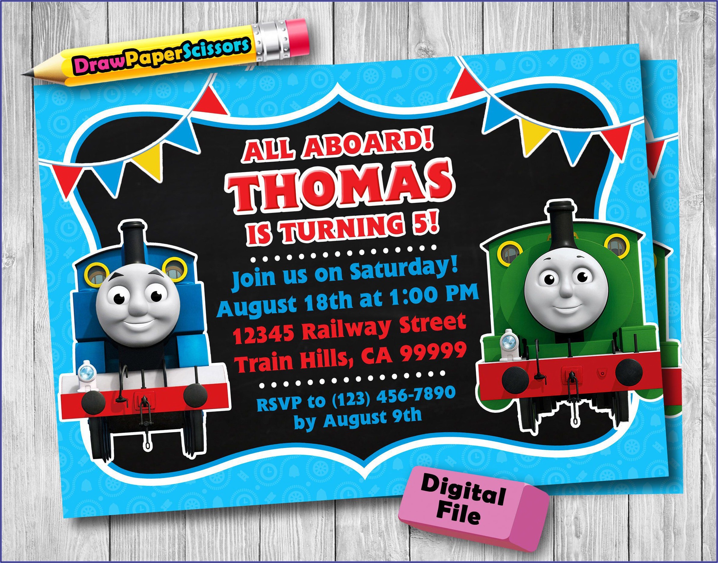 Digital Thomas The Train Birthday Invitations