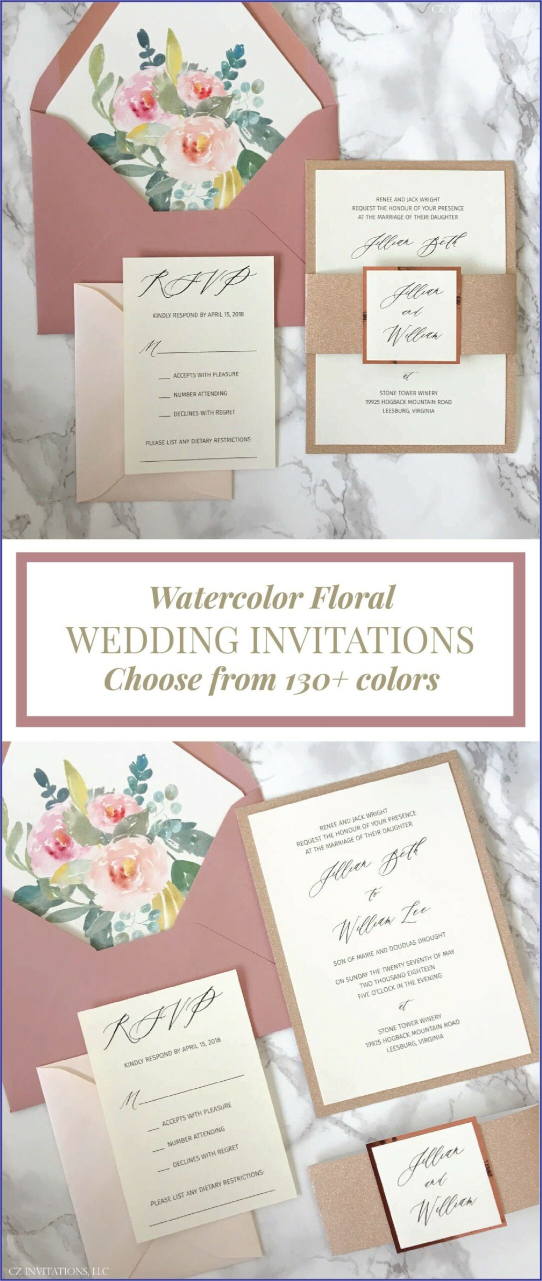 Dusty Pink And Gold Wedding Invitations
