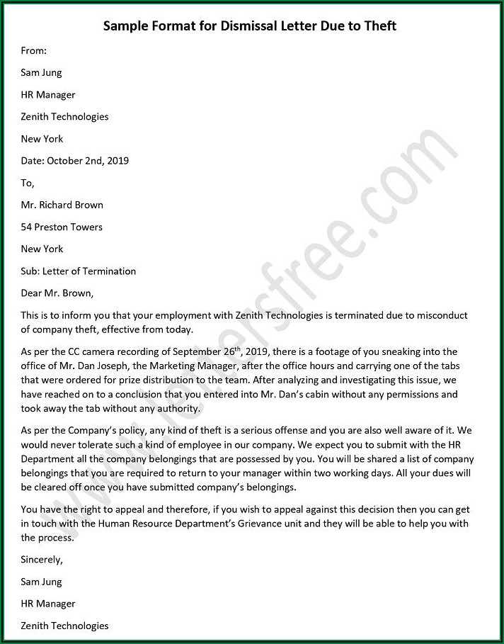 Employee Contract Termination Letter Sample Doc South Africa