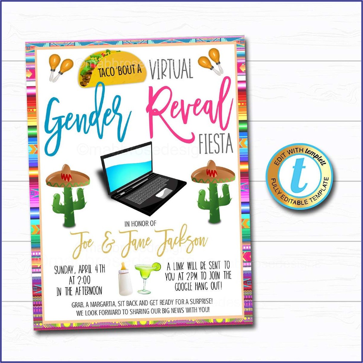 Fiesta Gender Reveal Invitation Template