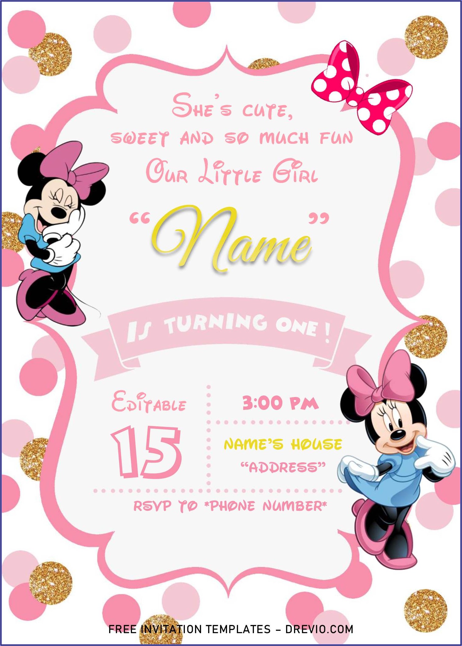 Free Customizable Minnie Mouse Birthday Invitations Pink And Gold
