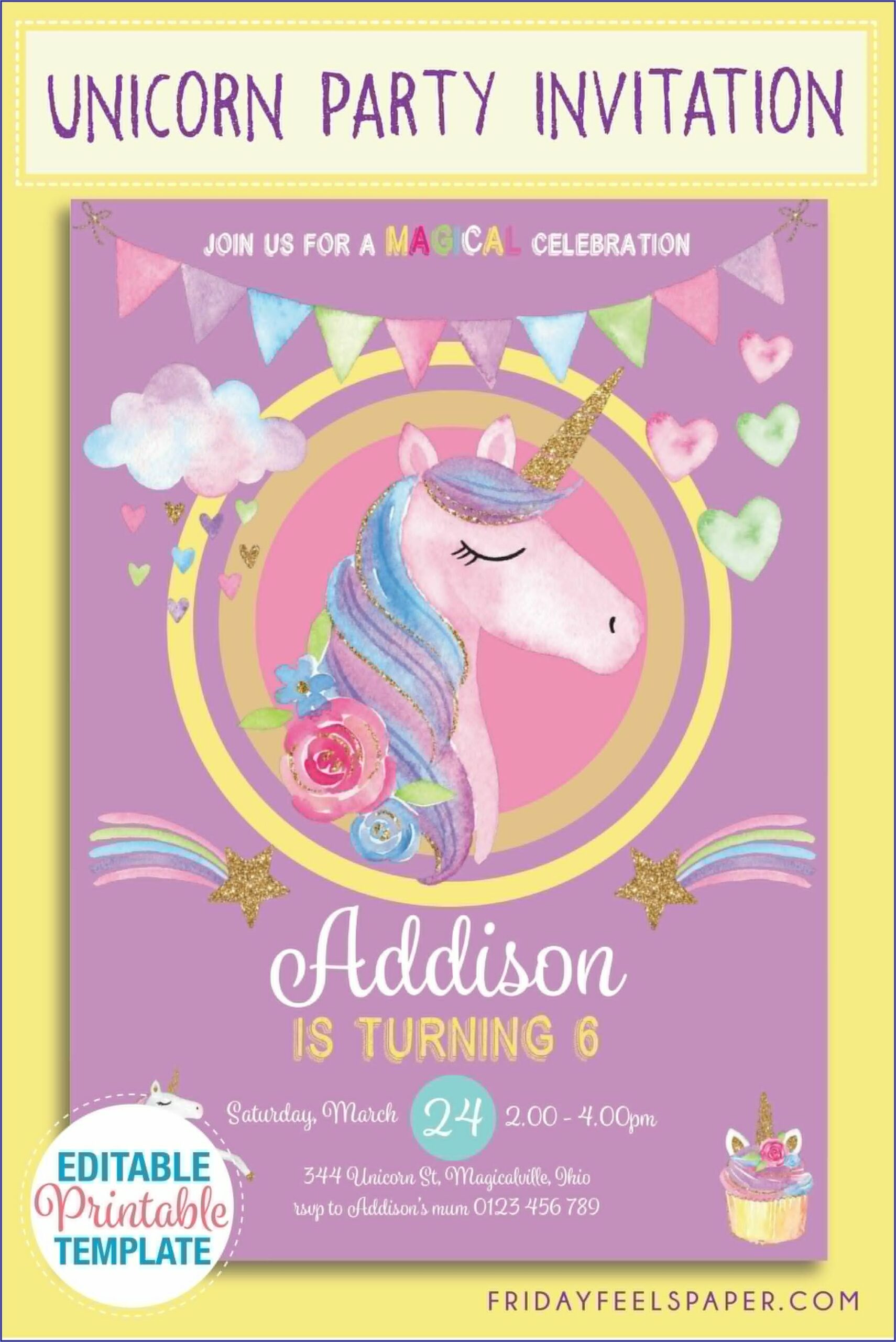 Free Editable Unicorn Party Invitations