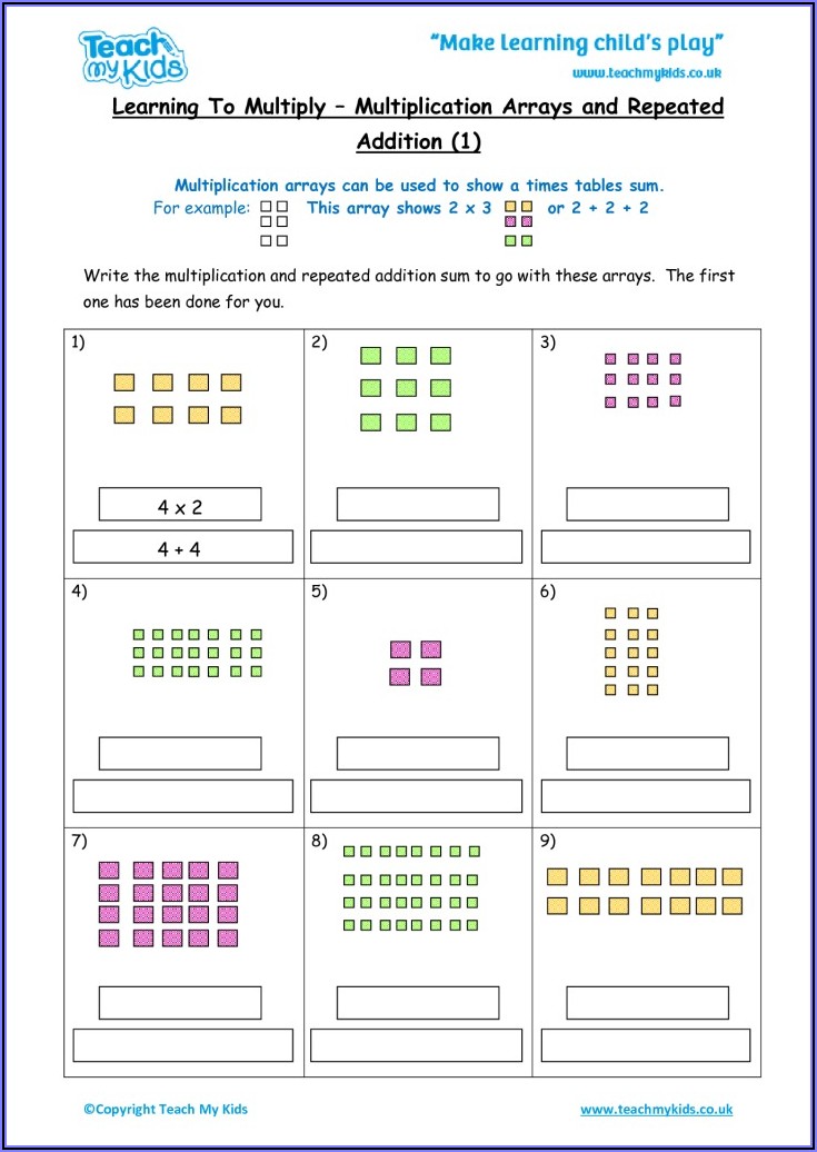 Free Multiplication Arrays Worksheets Pdf