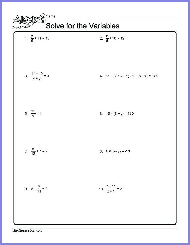 Free Worksheets With Algebraic Expressions