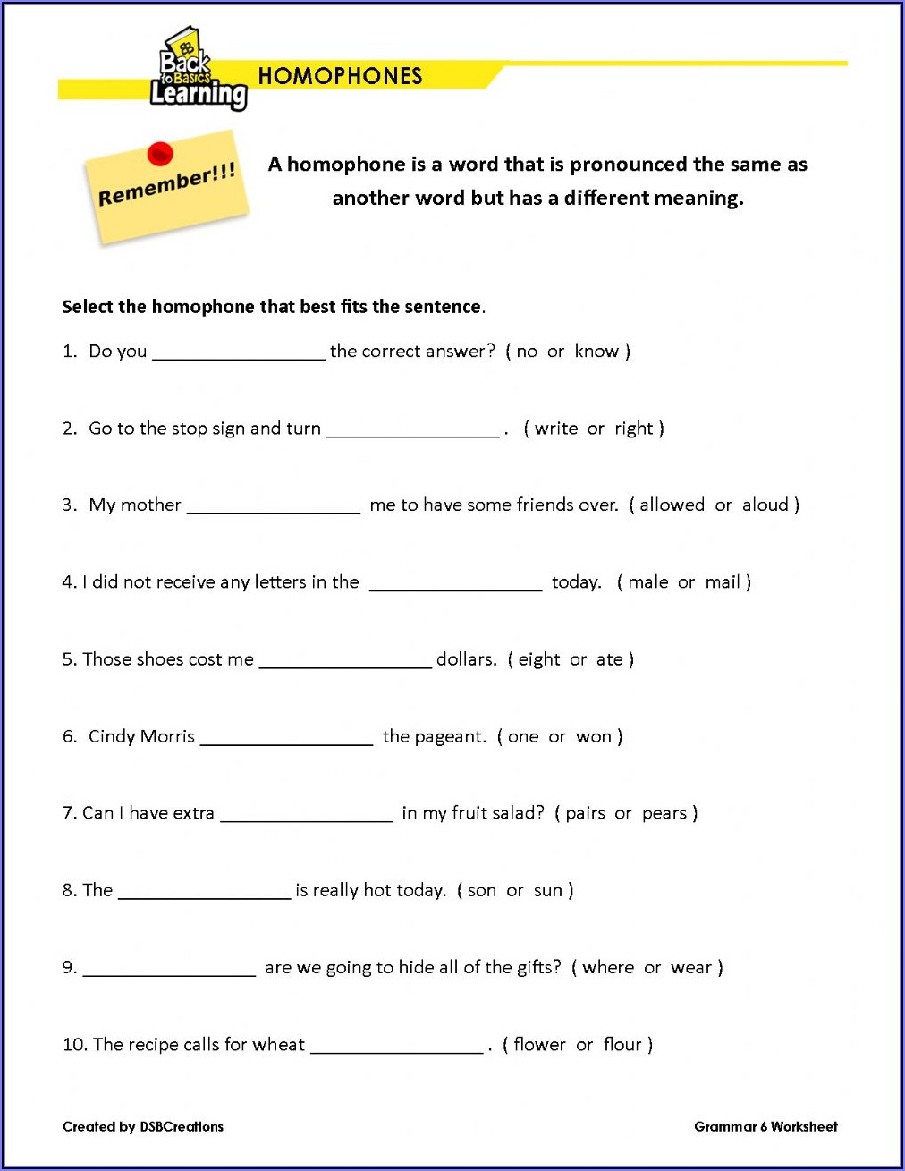 Grade 4 Homophones Worksheets Pdf