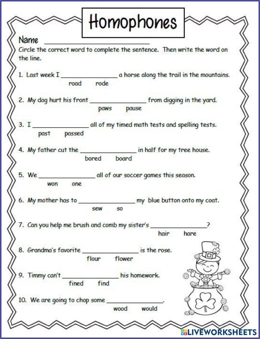 Grade 4 Homophones Worksheets