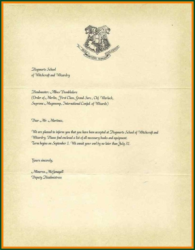 Harry Potter Acceptance Letter Template Download