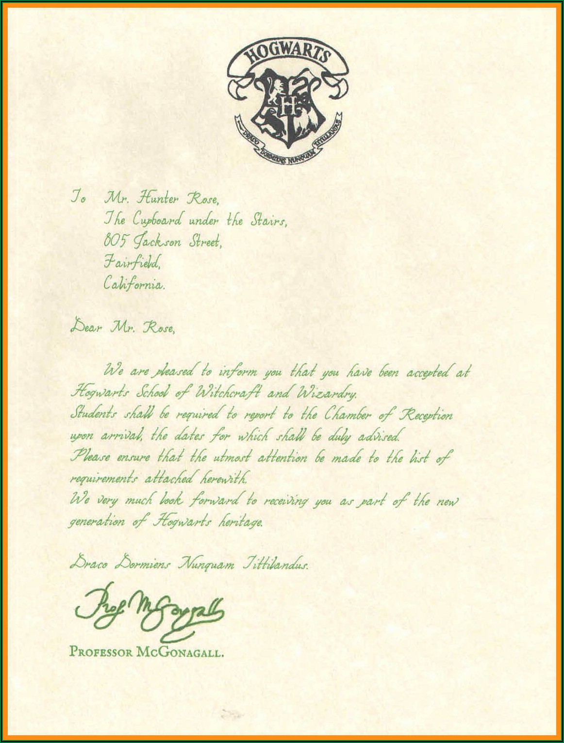 Harry Potter Acceptance Letter Template Pdf