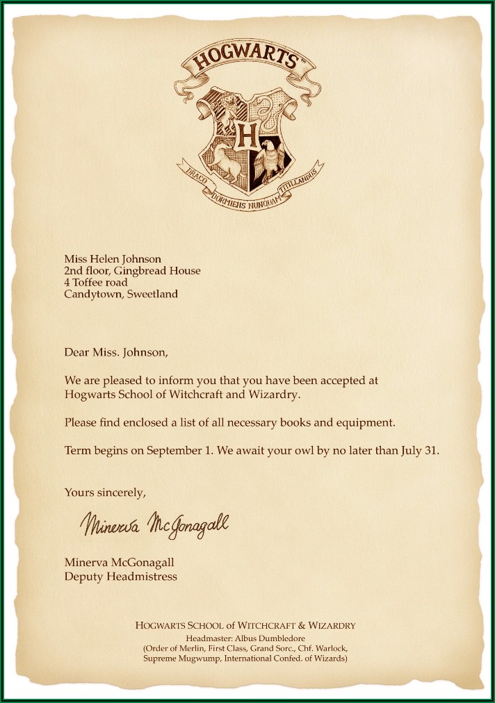 Harry Potter Hogwarts Letter Template Word