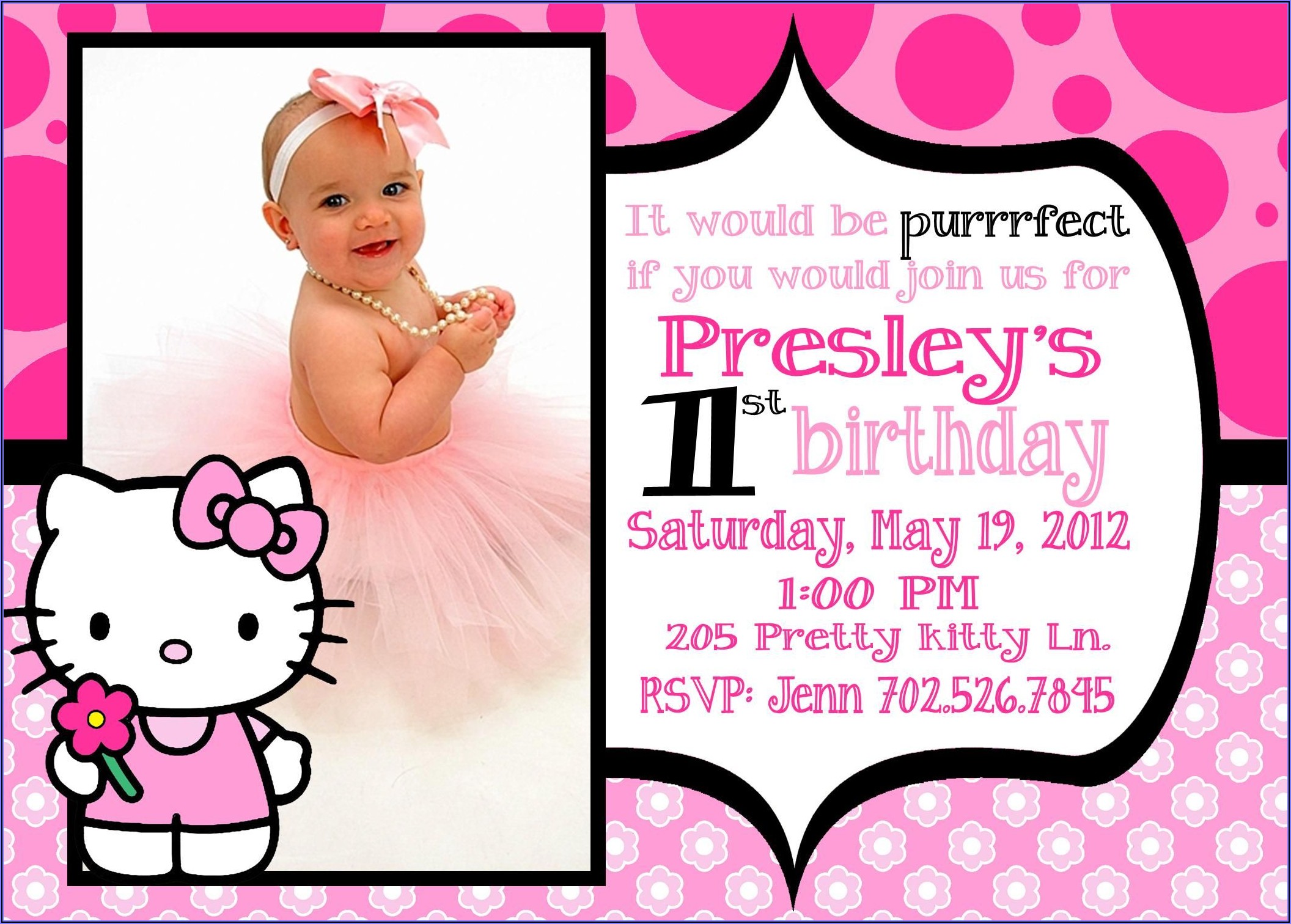 Hello Kitty Invitation Layout 1st Birthday