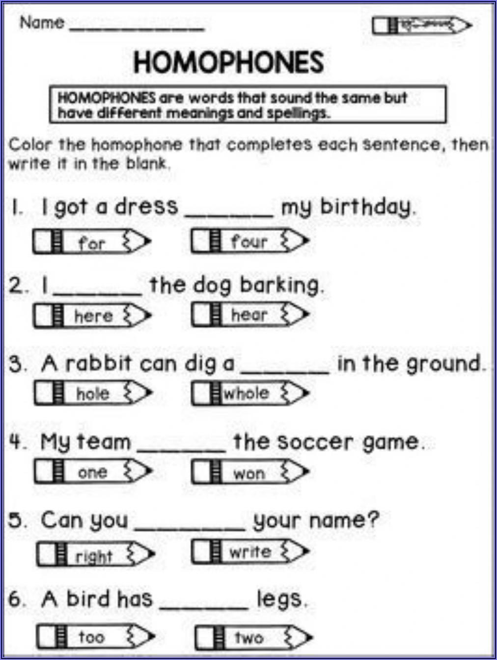 Homophones Worksheets Grade 4 With Answers