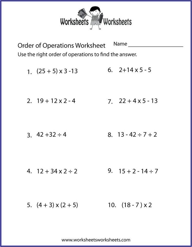 Math Worksheets Order Of Operations 7th Grade