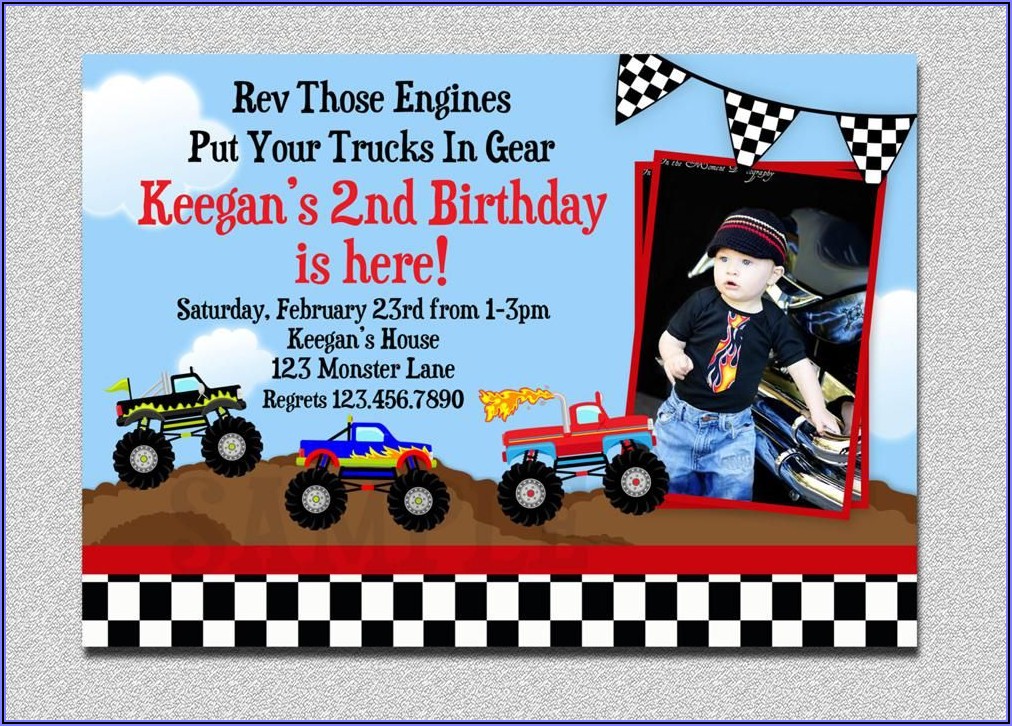 Monster Truck Birthday Invitations With Photo