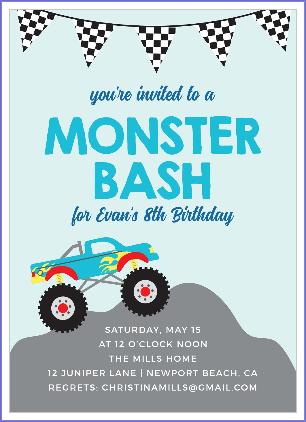 Monster Truck Birthday Invite