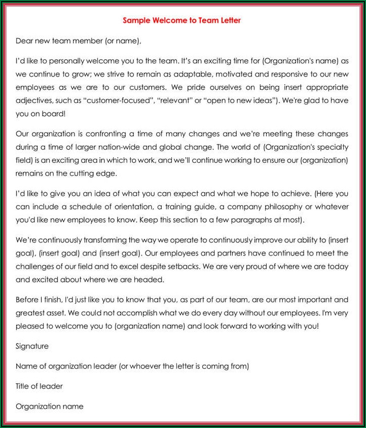 New Employee Welcome Letter Sample Template