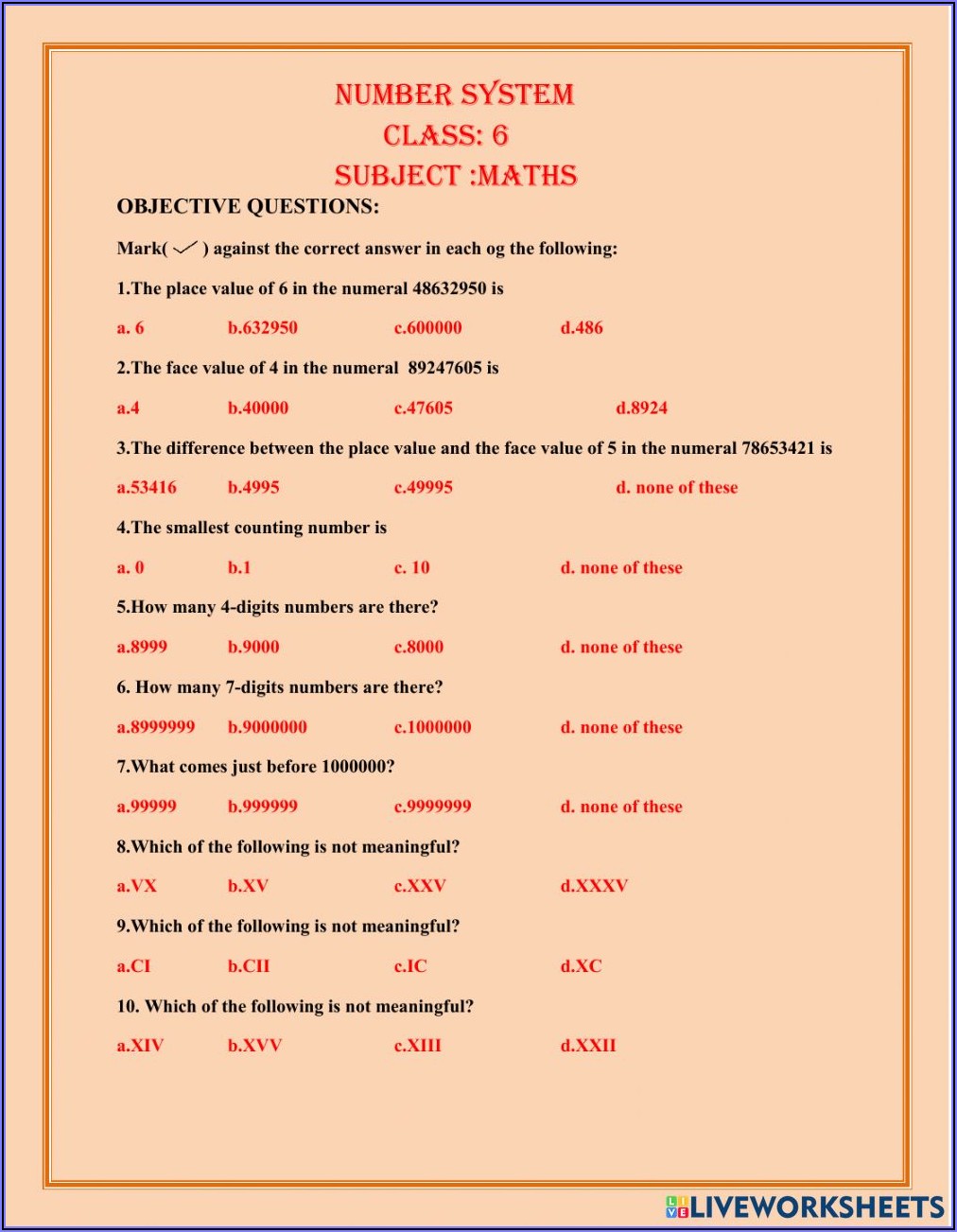 Number System Worksheets Grade 8