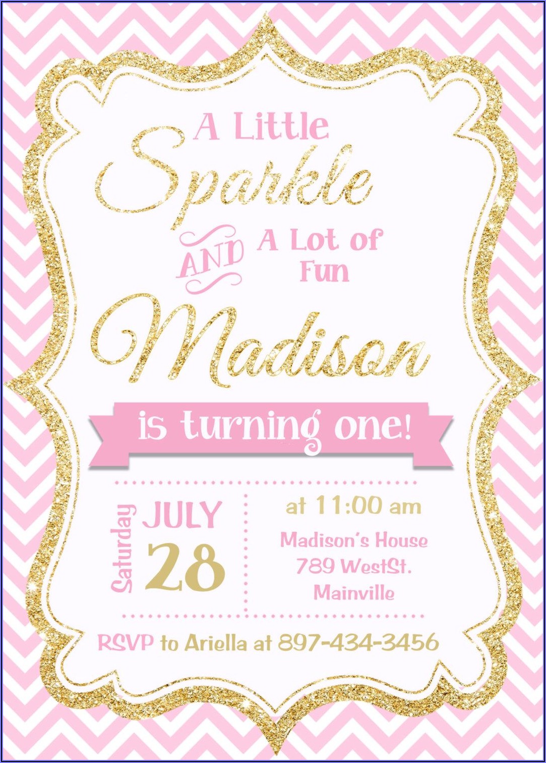 Pink And Gold 1st Birthday Invitations