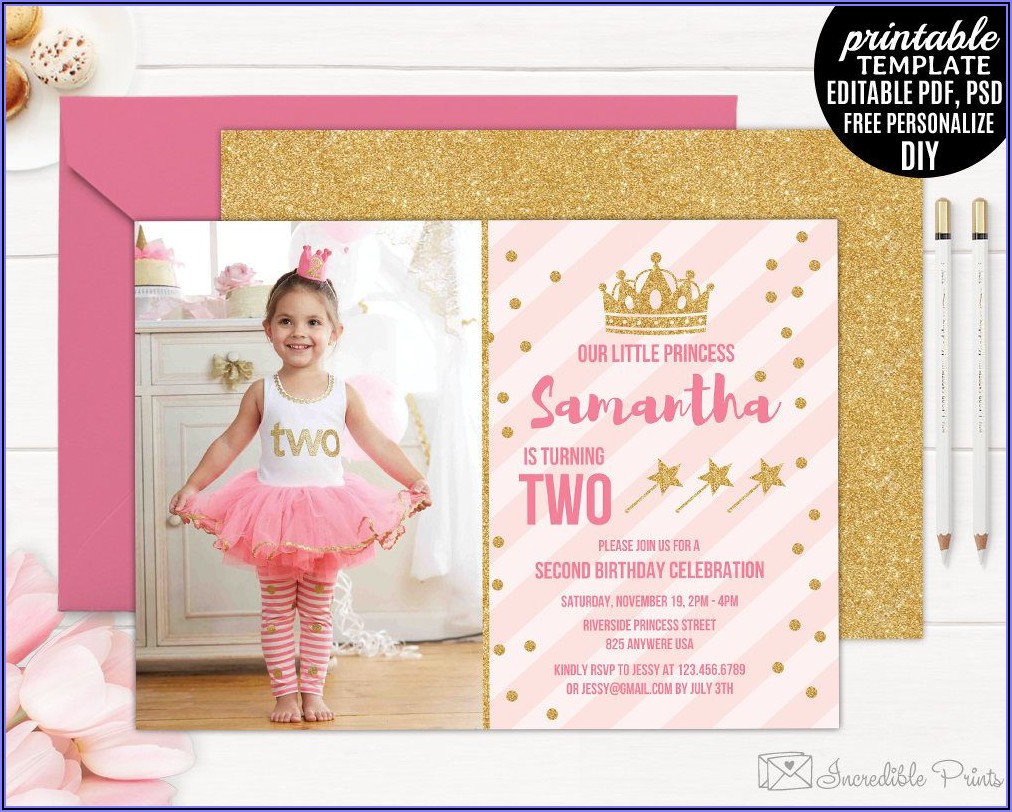 Pink And Gold Birthday Invitation Template