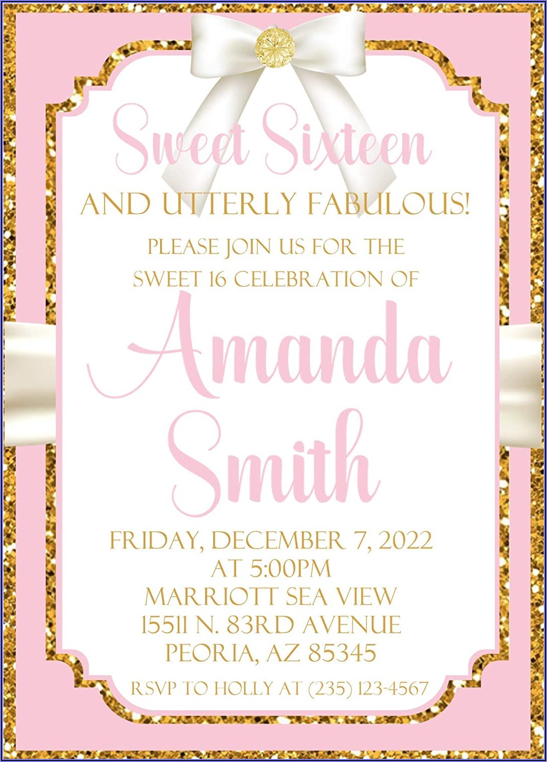 Pink And Gold Birthday Party Invitations