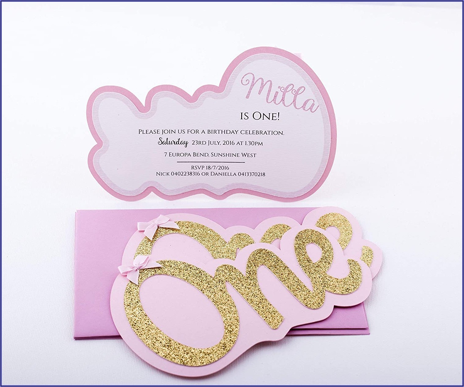 Pink And Gold First Birthday Invitations