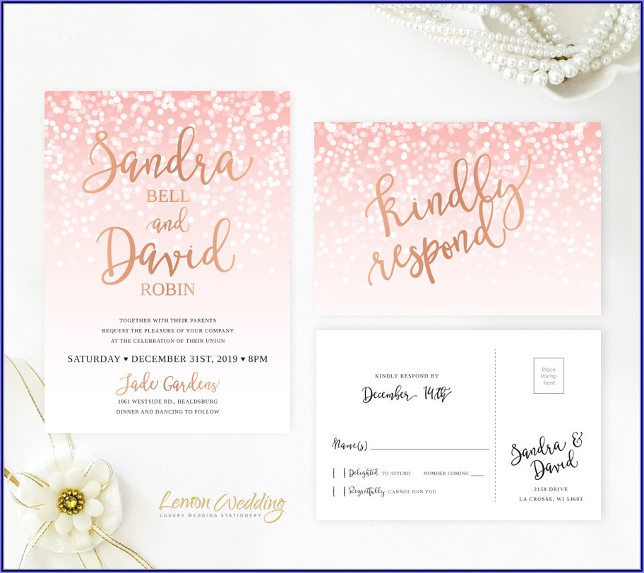 Pink And Rose Gold Wedding Invitations