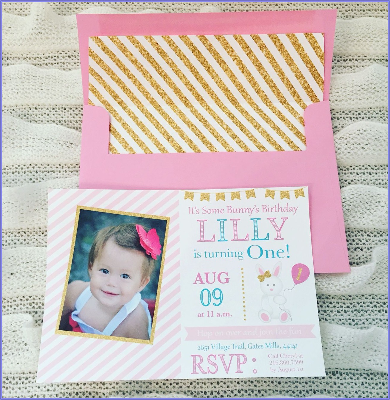 Pink White And Gold Birthday Invitations