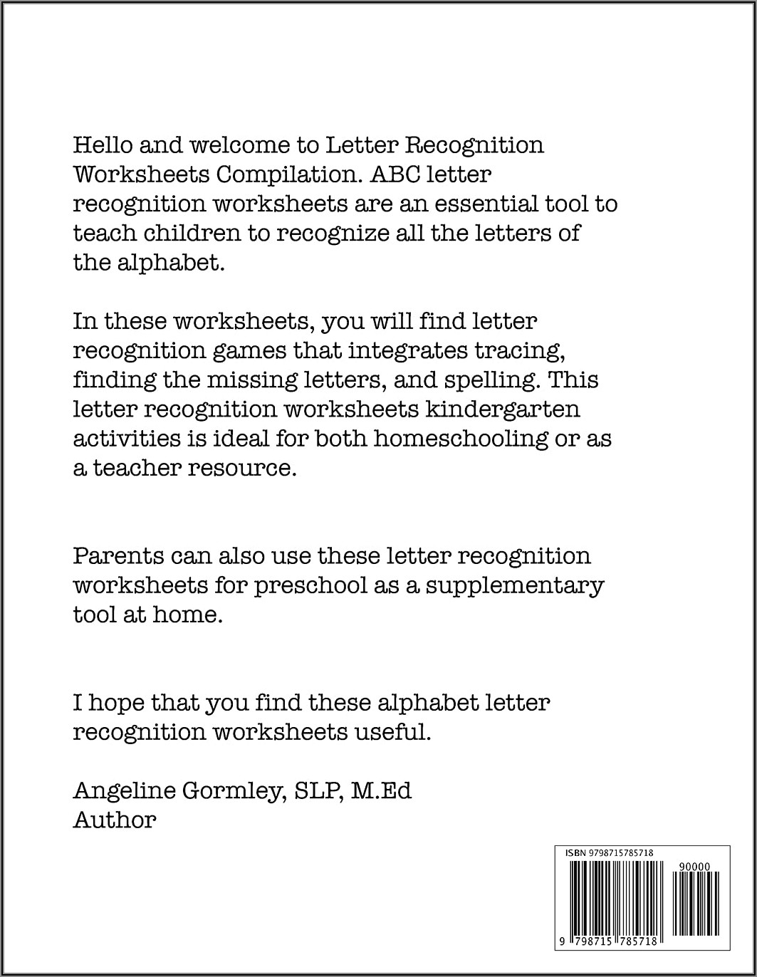 Preschool Worksheets Letter Recognition