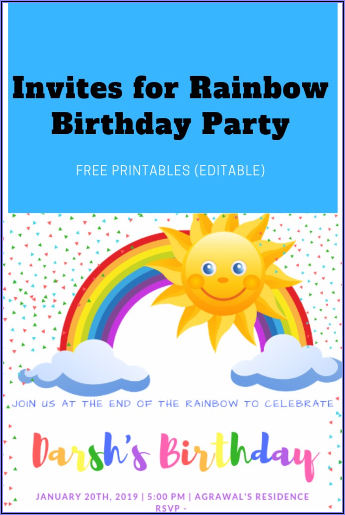 Rainbow Birthday Invites Free