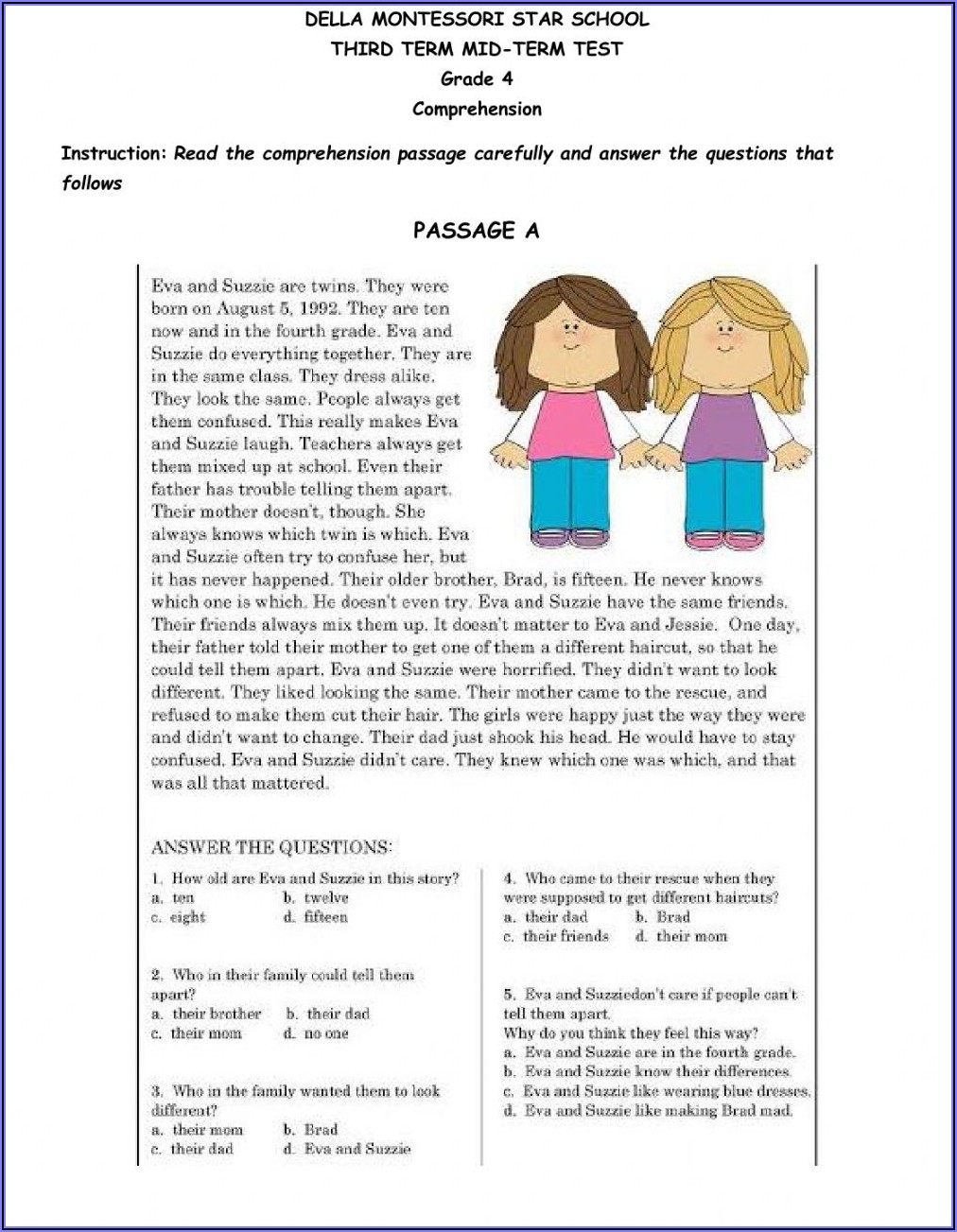Reading Comprehension Worksheet Grade 4 Pdf