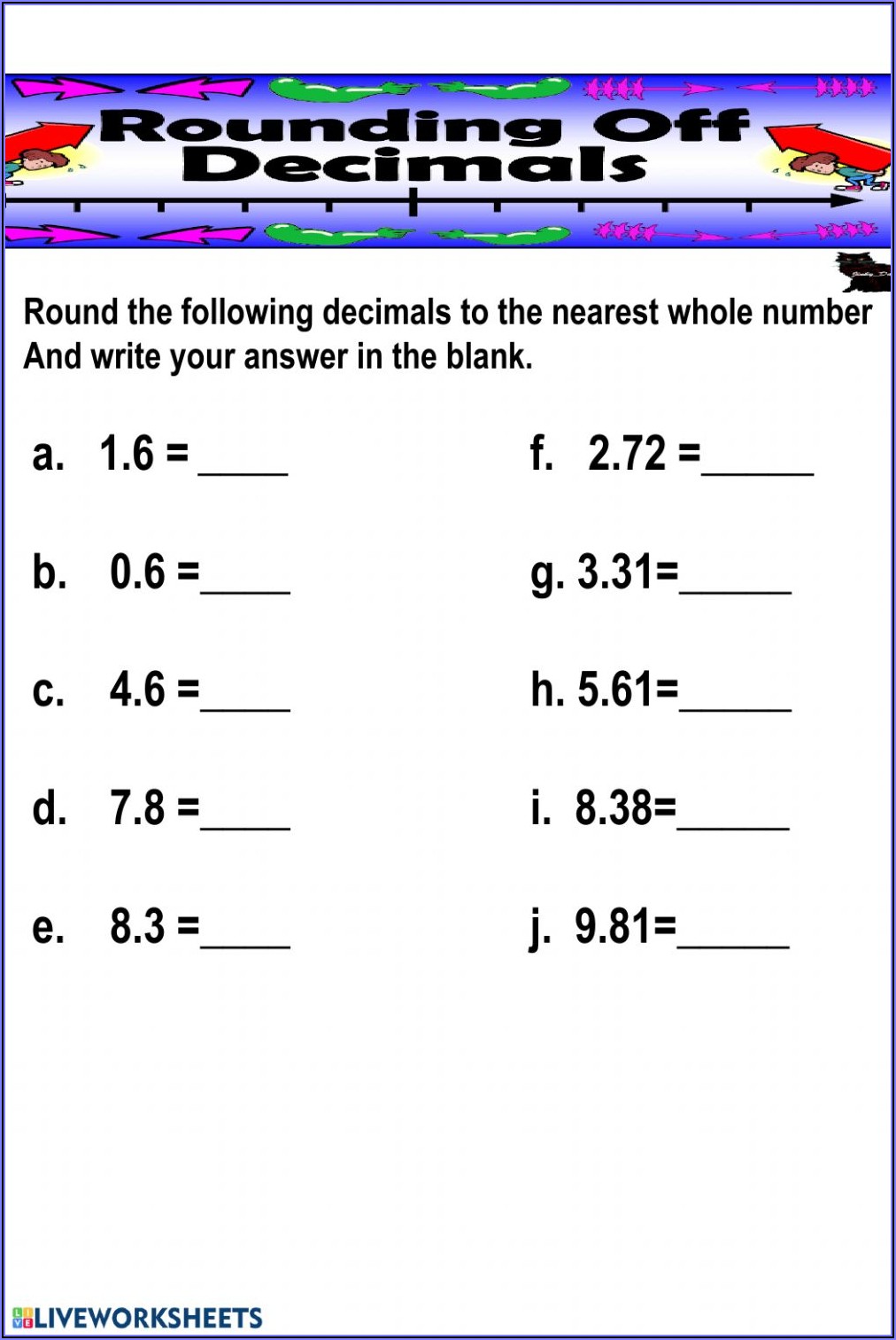 Rounding Decimals To The Nearest Whole Number Worksheet Pdf