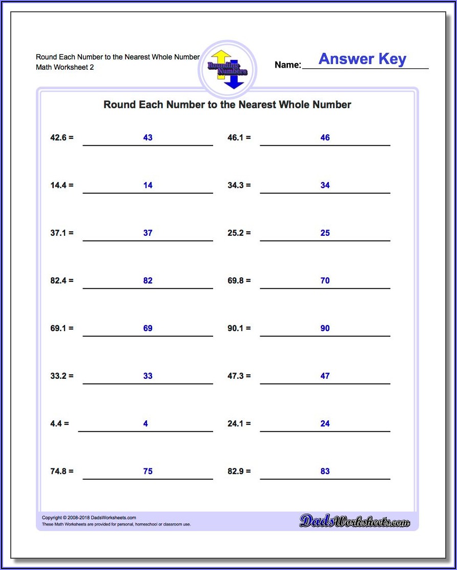Rounding Decimals To Whole Numbers Worksheet Pdf