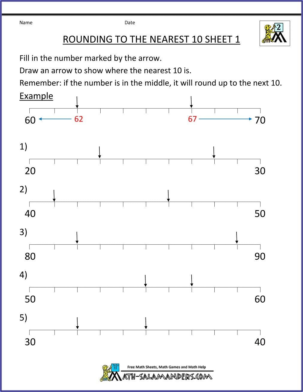 Rounding Numbers To Nearest 10 Worksheets