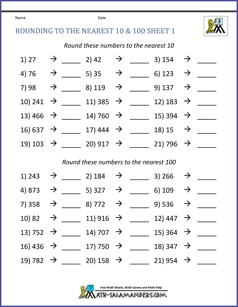 Rounding Numbers Worksheets Grade 8
