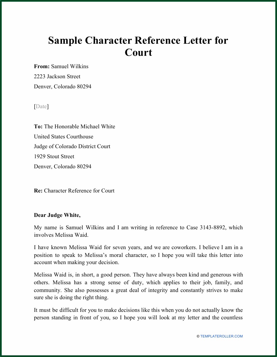 Sample Character Reference Letter For Court Pdf Uk