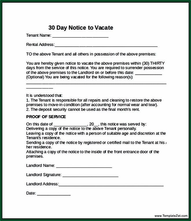 Sample Landlord Notice To Vacate Letter To Tenant